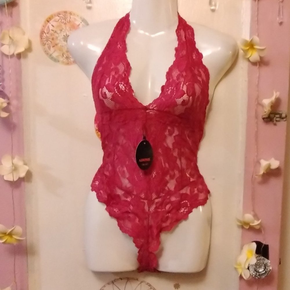 Adome (L) Halter Tie Teddy Lingerie Bodysuit